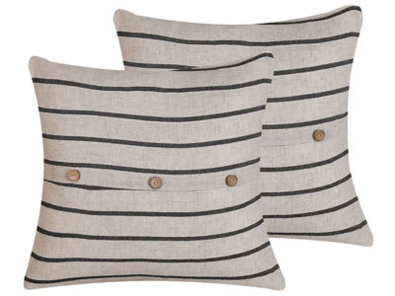 Image of Beliani Set Of 2 Decorative Cushions Cynara Cotton 43 X 43cm Beige Striped