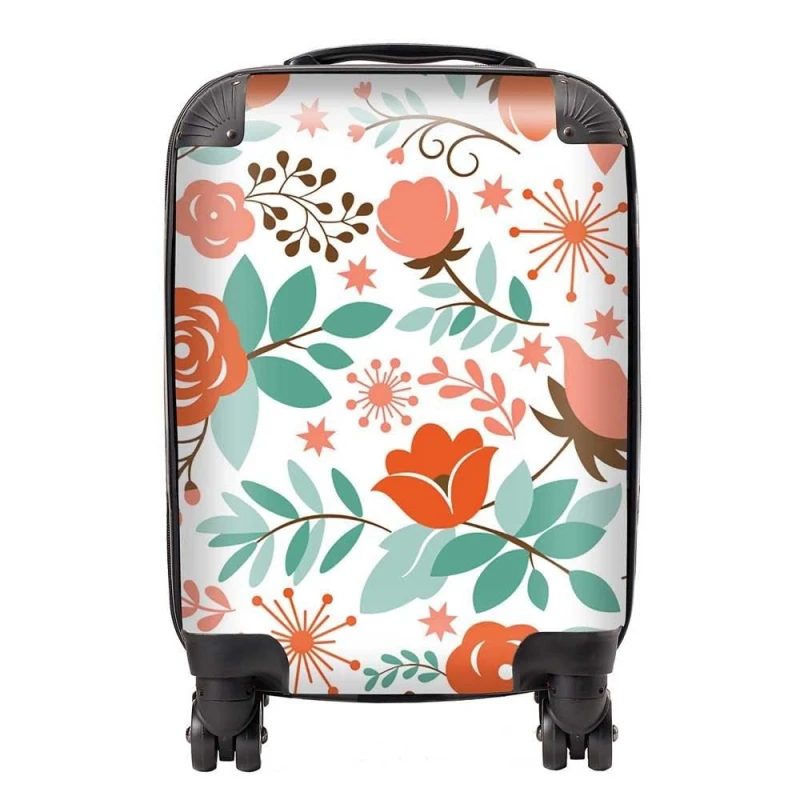 Image of Warren Reed - Designer Orange Floral Pattern Suitcase in Green Size: Large Green Unisex Large