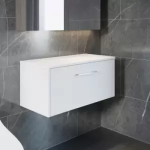 Image of Juno Wall Hung 1-Drawer Vanity Unit with Worktop 800mm Wide - White Ash - Hudson Reed