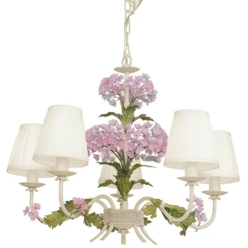 Image of Fan Europe Lighting - Fan Europe ORTENSIA 5 Light Chandeliers with Shades Ivory, Fabric 59x46cm