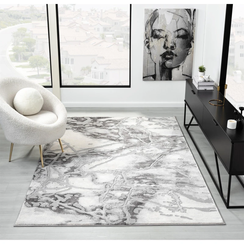 Image of The Linen Consultancy The Linen Consultancy TLC 5 Star Hotel Concept Bianco Rug Cream / Green in Light Grey Size: 120cm x 170cm Light Grey 120cm x 1