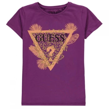 Image of Guess Leopard Logo T Shirt - Purple
