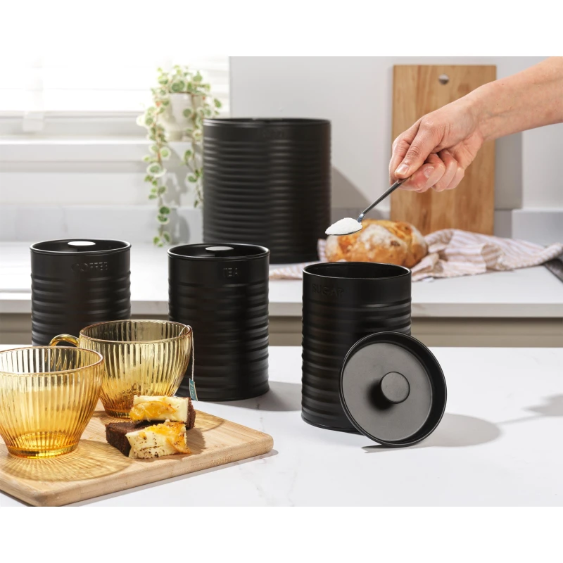 Image of Russell Hobbs 4pc Ribbed Canister Storage Set Storage Jars One Size Black 94411203000
