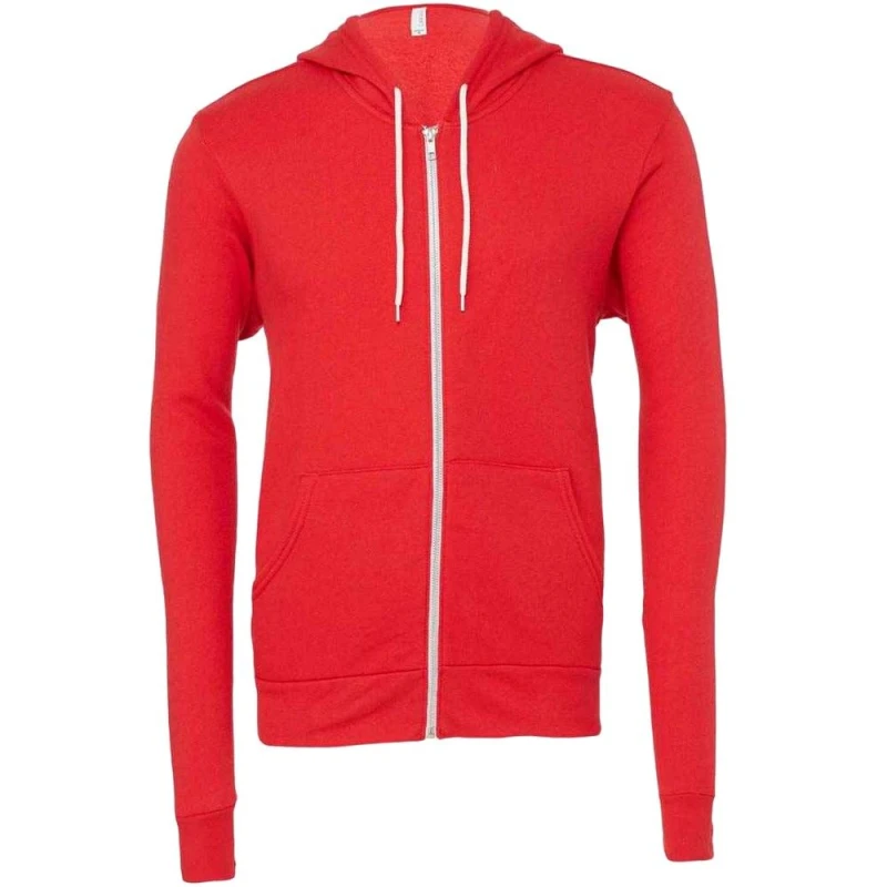 Image of Bella + Canvas Mens Fleece Full Zip Hoodie in Red Size: XS Red Male XS