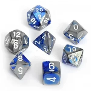 Image of Chessex Gemini Poly 7 Dice Set: Blue-Steel/White