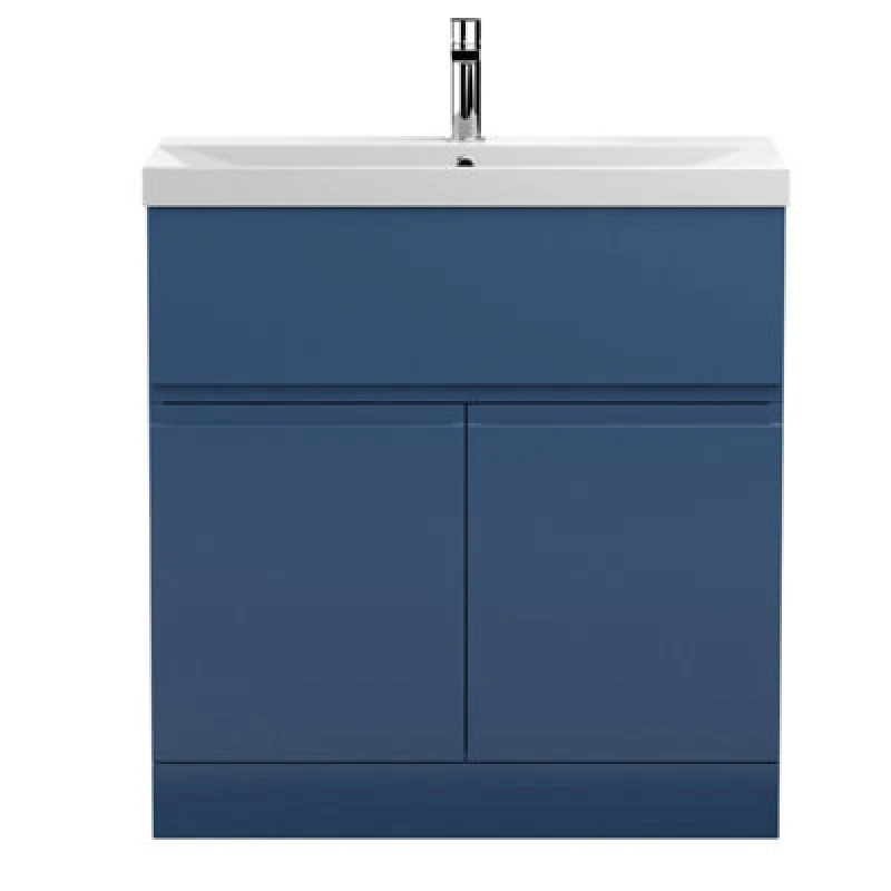 Image of Nuie Hudson Reed Urban Floor Standing 2 Door 1 Drawer Vanity Unit With Thin-Edge Basin, Modern Vanity Unit In Satin Blue, 800mm
