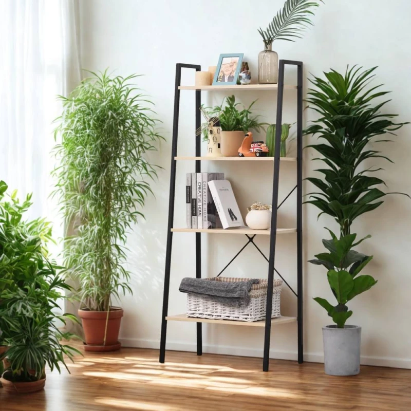 Image of Pirlo Plush 4 Tier Free Standing Ladder Shelf For Living Room Storage Beige Beige Unisex