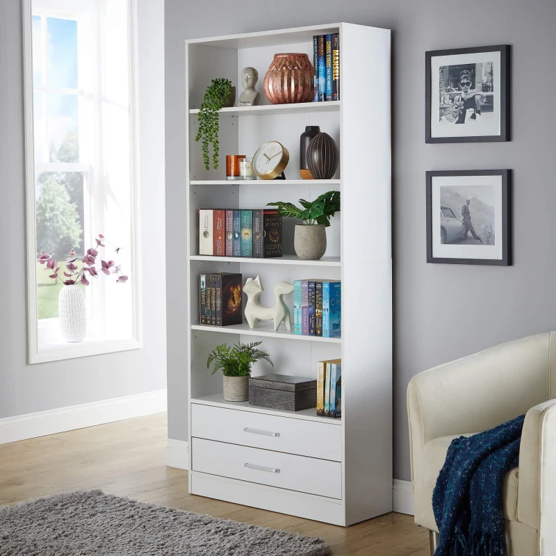 Image of Home Source Clara 2 Drawer Bookcase Storage Unit White