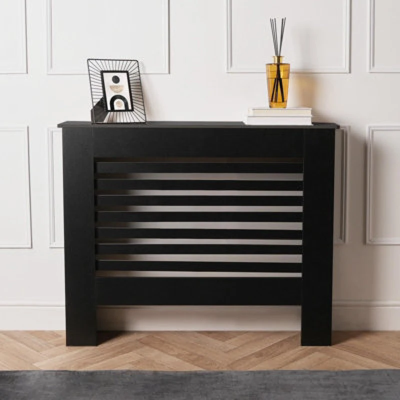 Image of OHS OHS Wooden Radiator Cover Side Board Shelf Modern Hallway Furniture in Black One Size Unisex 5027434213184