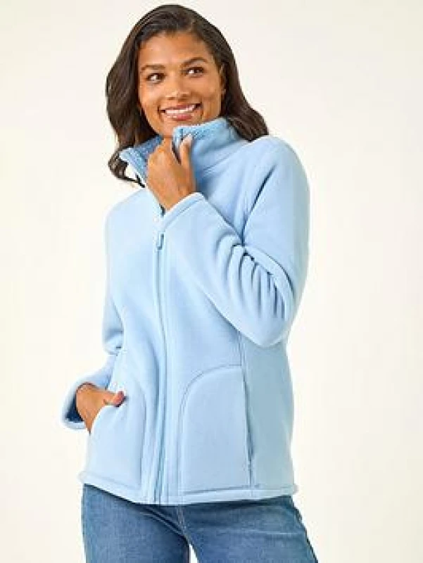 Image of Roman Womens Reversible Fleece Zip Jacket in Light Blue Size: 16 Light Blue Female 16