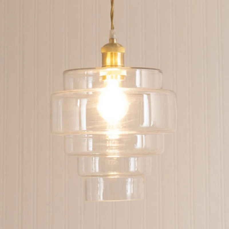 Image of ValueLights ValueLights Lane Glass 5 Tier Layered Easy Fit Ceiling Pendant Lamp Shade with LED Bulb in Clear Clear One Size Unisex 5059406065606