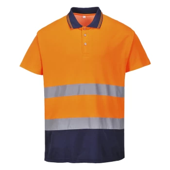 Image of Portwest Mens Class 2 Hi Vis Cotton Comfort Polo Shirt Orange / Navy L