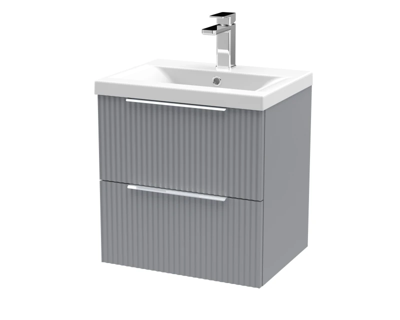 Image of Balterley Fluted Wall Hung 2 Drawer Vanity Basin Unit & Basin 500mm - Satin Grey Grey Unisex