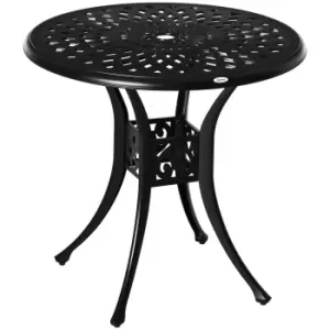 Image of Outsunny 78Cm Round Garden Dining Table With Parasol Hole Cast Aluminium - Black