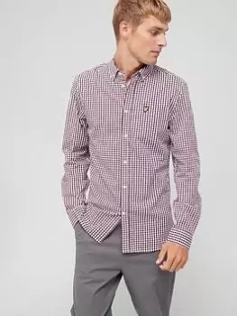Image of Lyle & Scott Lyle & Scott Slim Fit Gingham Shirt - Burgundy/White, Burgundy/White, Size S, Men