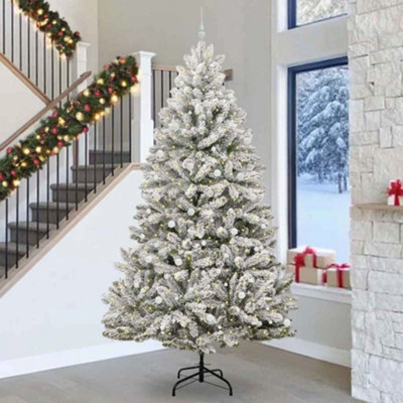 Image of vidaXL Artificial Christmas Tree with White Balls Green and White 300cm PVC and Metal, Green 3395787