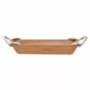 Image of Interiors By Ph Small Rectangular Dish, Acacia Wood, Aluminium Leaf Handles