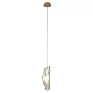 Image of Luminosa Pendant 2m, 1 x G9, Brass, Polished Chrome & Cognac Glass