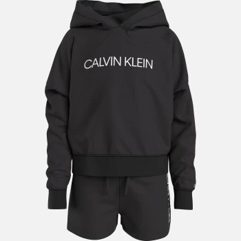 Image of Calvin Klein Girls Logo Boxy Hoodie Sweatshorts Set - Black - 8 Years