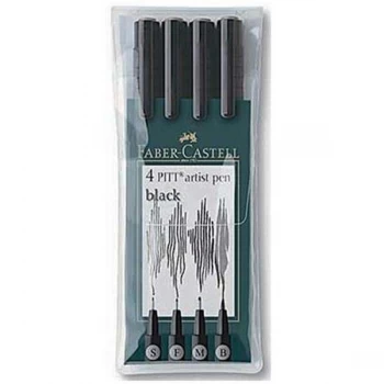 Image of Faber Castell PITT Artist Pen Set Black S, F, M, B Box of 4