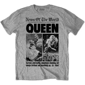 Image of Queen - News of the World 40th Front Page Unisex Medium T-Shirt - Grey