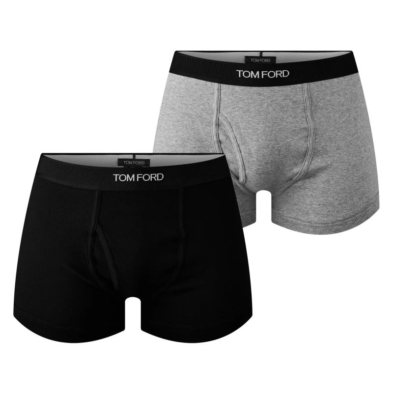 Image of Tom Ford Mens Plain Cotton Boxer Briefs, 2-Pack Black Grey 008 male 2X Large