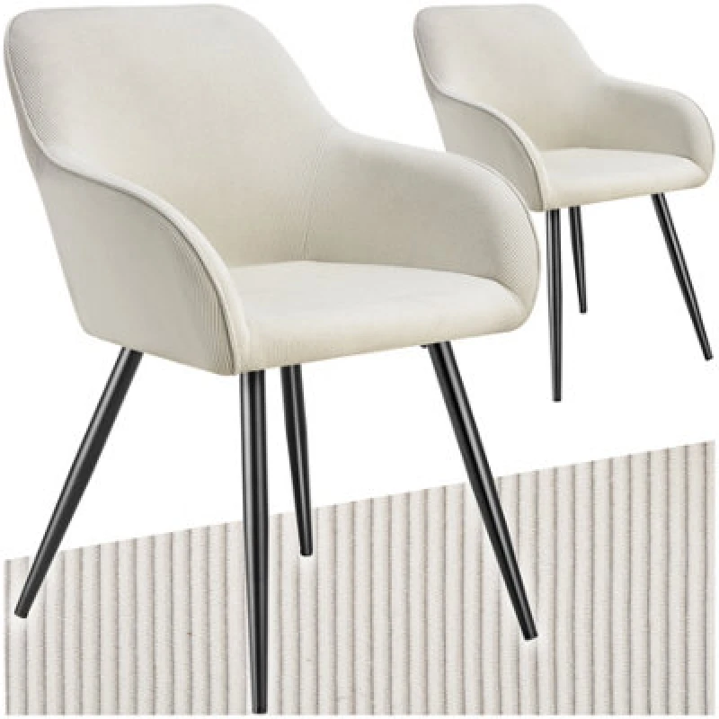 Image of Tectake Set Of 2 Dining Chair Marilyn - Corduroy Look, Upholstered, Armchair, Continuous Backrest - Cream/black