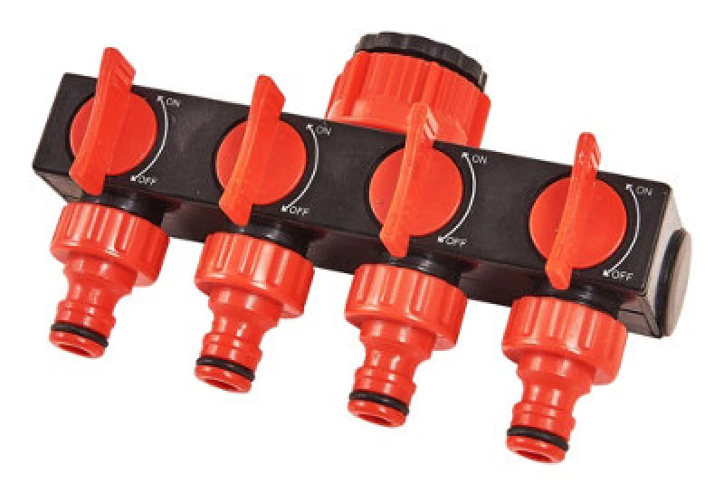 Image of Am-Tech 4-Way Shut Off Manifold Tap Connector For Hoses