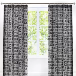 Image of Football Grey Pencil Pleat Curtains 66cm x 72cm Grey
