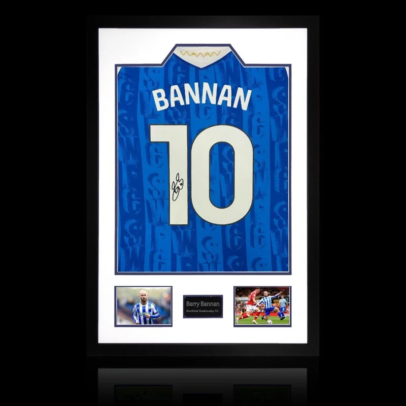 Image of The Fan Cave Barry Bannan Signed Sheffield Wednesday 25/26 Shir Blue unisex 850x600mm