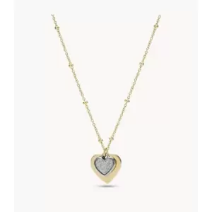 Image of Fossil Womens Sutton Mommy And Me Two-Tone Stainless Steel Heart Pendant Necklace - Gold