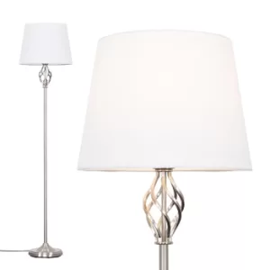 Image of Memphis Brushed Chrome Floor Lamp with White Aspen Shade