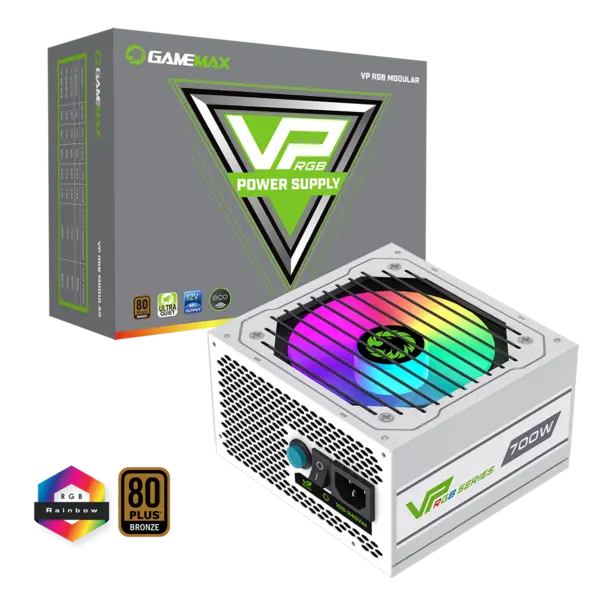 Image of GameMax VP700w White RGB 80+ Bronze PSU Semi-Modular Power Supply - PSUGMXVP700SMODWHT