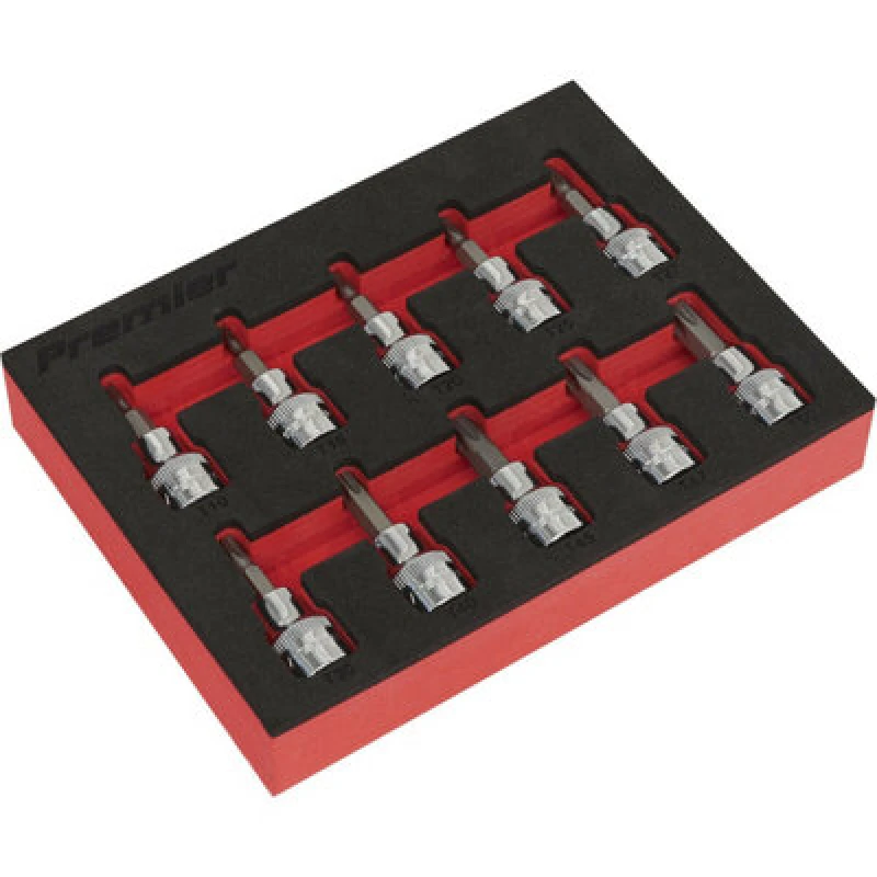 Image of Loops 10pc TRX Star Socket Bit Set 3/8" Square Drive - T10 to T50 - 50mm Long Shaft Multi