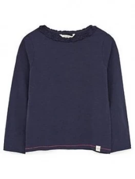Image of White Stuff Girls Sofia Frill Organic Cotton T-Shirt - Navy