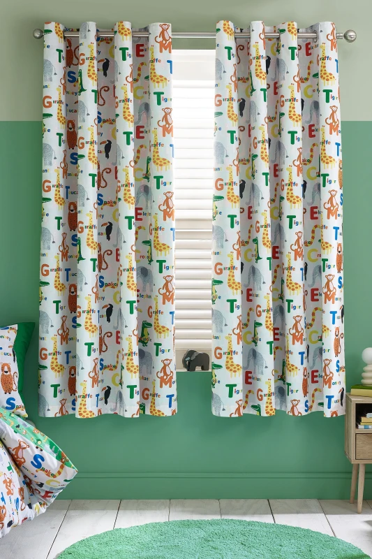 Image of Catherine Lansfield Animal Magic Fully Reversible Eyelet Curtains Curtains 168x183cm Beige 73128469002