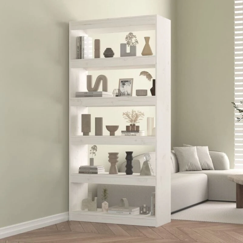 Image of VIDAXL Book Cabinet/Room Divider White 80x30x167.4cm Solid Wood Pine vidaXL 8720286608999