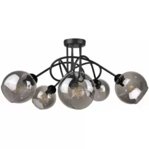 Image of Keter Ring Multi Arm Semi Flush Ceiling Light Black, 70cm, 5x E27