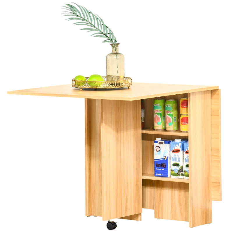 Image of HOMCOM HOMCOM Foldable Dining Table with Storage Shelves for Kitchen, Dining Room in Natural Size: 140cm x 80cm Natural 140cm x 80cm Unisex 50636030