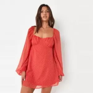 Image of Missguided Woven Balloon Ls Milkmaid Mini Dobby - Red