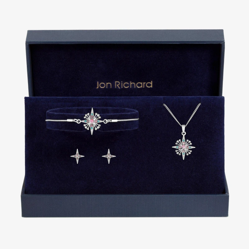 Image of Jon Richard Silver Plated Diamond Cut Star Trio Set - Gift Box Jewellery Sets One Size Silver 71566511000