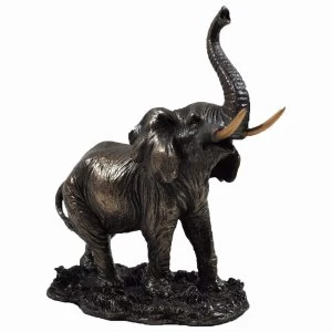 Image of Elephant On Base With Trunk In Air Cold Cast Bronze Sculpture 12.5cm