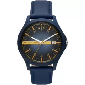 Image of Mens Armani Exchange Stainless Steel Blue Leather Strap