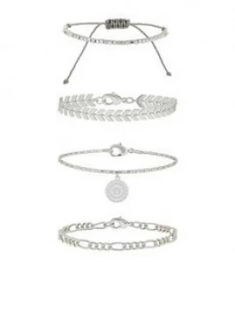 Image of Accessorize 4 X Detailed Chains Friendship Set - Silver