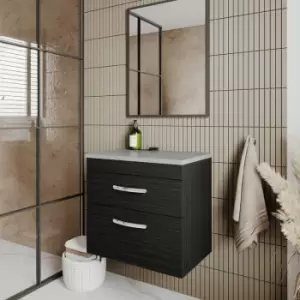 Image of Nuie - Athena Wall Hung 2-Drawer Vanity Unit with Grey Worktop 800mm Wide - Charcoal Black Woodgrain