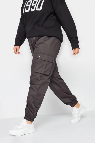 Image of Yours Cuffed Cargo Trousers Charcoal