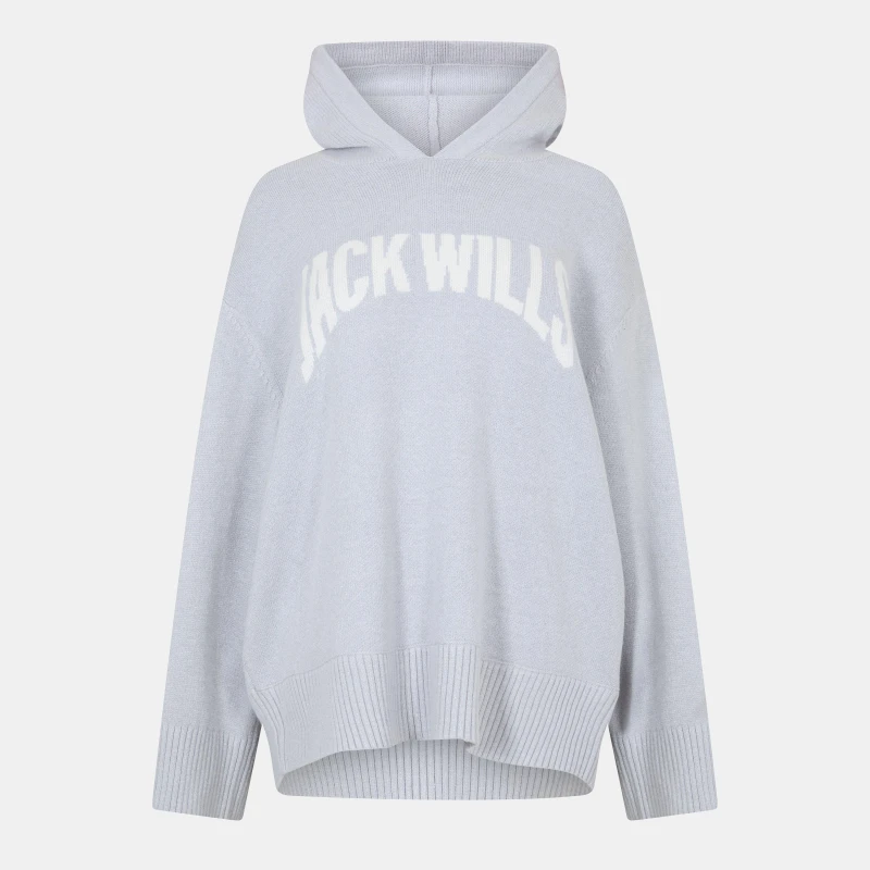Image of Jack Wills Womens BrandedHood Knitted Hoodie Grey Marl female 8 (XS)