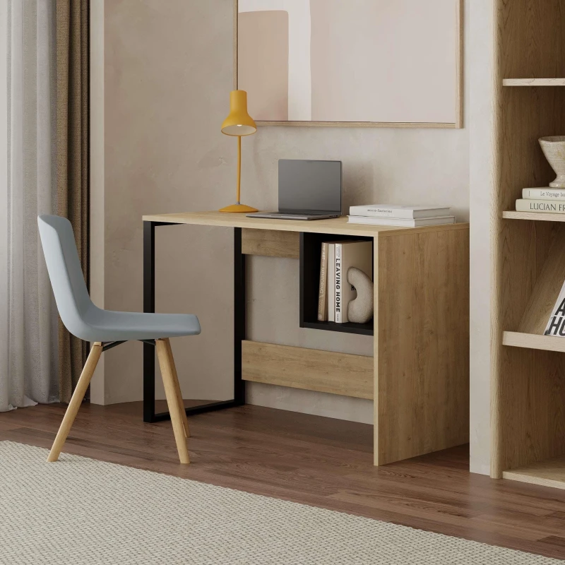 Image of Decortie Model-4' 110cm Computer Desk with Metal Leg Office Gaming Work Table with Shelf in Natural Size: 1 Pack Natural Unisex 1 Pack