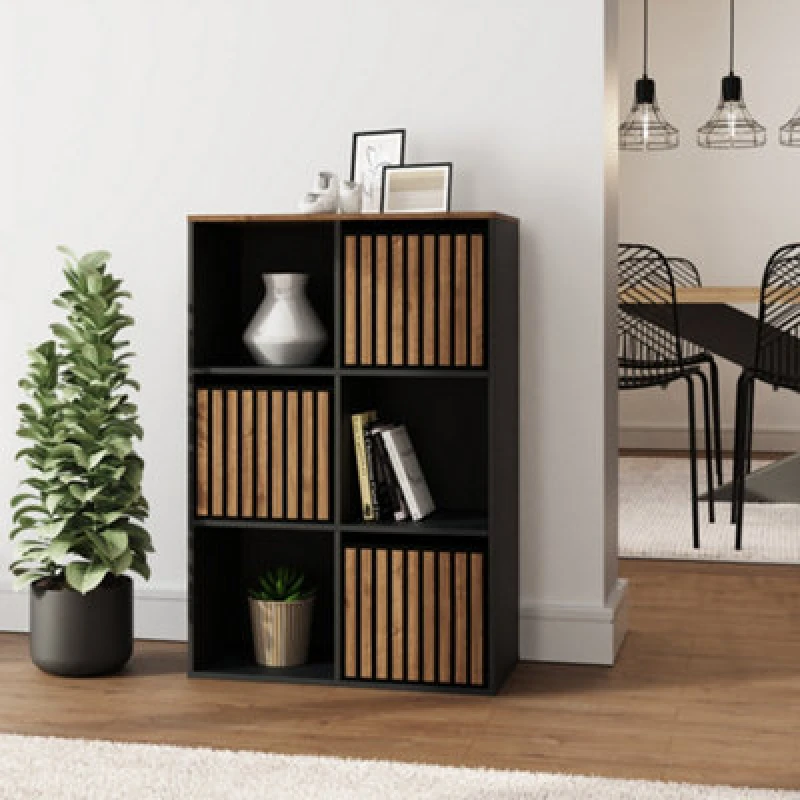 Image of GFW Kube 2x3 Black and Walnut Shelf Storage Cube