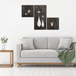 Image of Cat Family Set Black White Decorative Wooden Wall Accessory